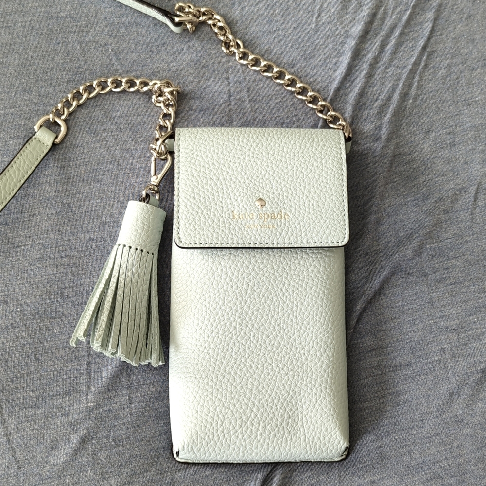 Kate Spade mint green leather phone crossbody purse